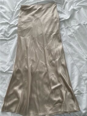 Quince Neutral Beige Silk Midi Skirt